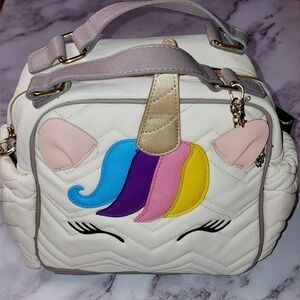 Unicorn Appliqué White Crossbody Backpack - Cute Girls Bag